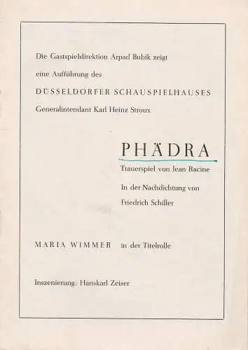 Gastspieldirektion Arpad Bubik, Berlin: Programmheft PHÄDRA. Trauerspiel von Jean Racine. Gastspiel Tournee Januar - Februar 1960 (18). 