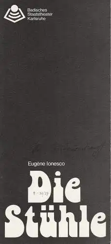 Badisches Staatstheater Karlsruhe, Hans-Georg Rudilph, Wilhelm Kappler: Programmheft Die Stühle. Tragische Farce von Eugene Ionesco Spielzeit 1976 / 77 Heft 9 (18). 