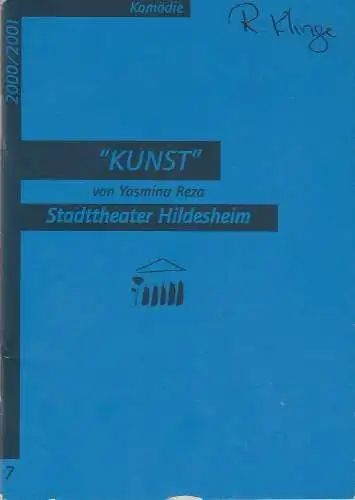 Stadttheater Hildesheim, Urs Bircher, Sabine Göttel: Programmheft KUNST von Yasmina Reza. Premiere 6. Januar 2001 Großes Haus Spielzeit 2000 / 2001 Heft 7 (18). 