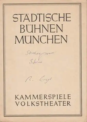 Städtische Bühnen München, Wolfgang Petzet: Programmheft DER STURM von William Shakespeare. Spielzeit 1946 / 47 Kammerspiele Volkstheater (18). 