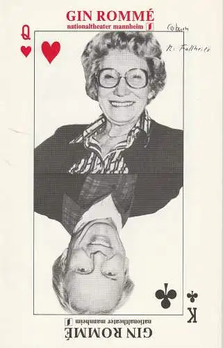 Nationaltheater Mannheim, Arnold Petersen, Reinhold Schillinger: Programmheft Gin Romme. Komödie von Donald L. Coburn. Premiere 15. November 1980 Spielzeit 1980 / 81 (18). 