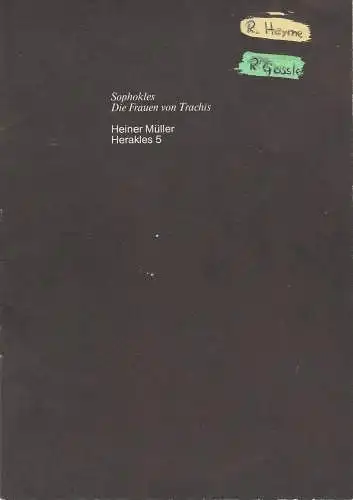 Schauspiel Köln, Hansgünther Heyme, Roberto Ciulli, Peter Kleinschmidt: Programmheft Sophokles: Die Frauen von Trachis / Heiner Müller: Herakles 5 Spielzeit 1976 / 77 (18). 