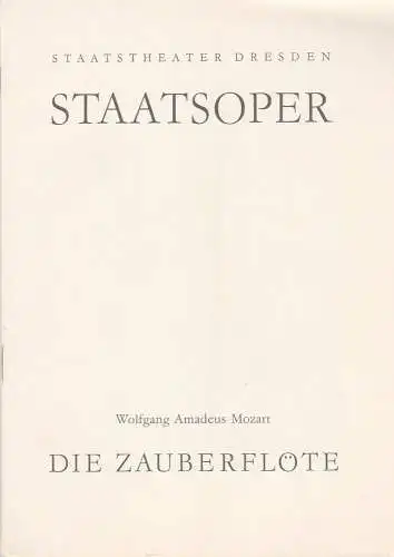 Staatstheater Dresden, Staatsoper, Gerd Michael Henneberg, Winfried Höntsch, Johannes Wieke: Programmheft DIE ZAUBERFLÖTE Spielzeit 1959 / 60 Reihe A Nr. 5 (18). 