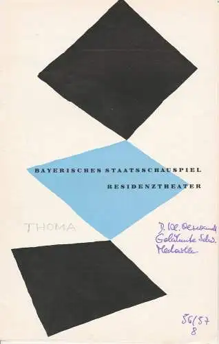 Bayerisches Staatsschauspiel, Kurt Horwitz, Rolf Schaefer: Programmheft Ludwig-Thoma-Abend 8. Mai 1957 Residenztheater Spielzeit 1956 / 57 Heft 8 (18). 