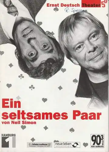 Ernst Deutsch Theater, Isabella Vertes-Schütter, Wolfgang Borchert, Jürgen Apel: Programmheft Ein seltsames Paar von Neil Simon. Premiere 22. November 2001 Spielzeit 2001 / 2002 (18). 