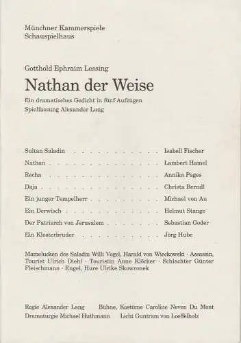Münchner Kammerspiele Schauspielhaus, Dieter Dorn, Michael Huthmann, Wolfgang Zimmermann: Programmheft Nathan der Weise von Gotthold Ephraim Lessing. Premiere 18. Dezember 1994 Spielzeit 1994 / 95 Heft 2 (18). 