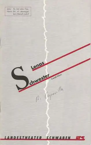Landestheater Schwaben, Norbert Hilchenbach, Susanne Neuhoff: Programmheft Gundi Ellert: LENAS SCHWESTER Premiere 8. Dezember 1990 Spielzeit 1990 / 91 Heft 5 (18). 