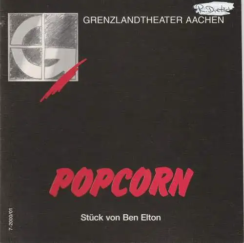 Grenzlandtheater Aachen, Manfred Langner, Martina Kullmann: Programmheft POPCORN. Stück von Ben Elton. Premiere 9. April 2001 Spielzeit 2000 / 2001 Heft 7 (18). 