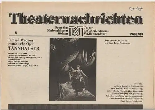 Deutsches Nationaltheater Weimar, Fritz Wendrich, Christine Schild: Theaternachrichten Deutsches Nationaltheater Weimar 5 - 1988 / 89 (18). 