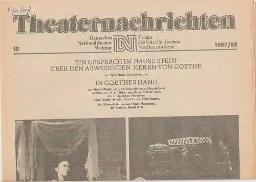 Deutsches Nationaltheater Weimar, Fritz Wendrich, Christine Schild: Theaternachrichten Deutsches Nationaltheater Weimar 10 - 1987 / 88 (18). 