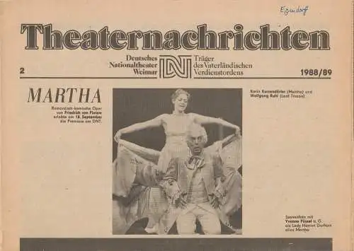 Deutsches Nationaltheater Weimar, Fritz Wendrich, Christine Schild: Theaternachrichten Deutsches Nationaltheater Weimar 2 - 1988 / 89 (18). 