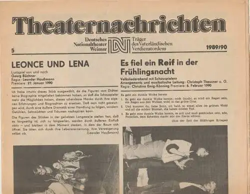 Deutsches Nationaltheater Weimar, Fritz Wendrich, Christine Schild: Theaternachrichten Deutsches Nationaltheater Weimar 5 - 1989 / 90 (18). 