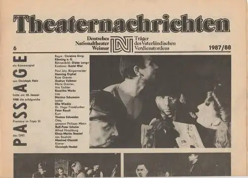 Deutsches Nationaltheater Weimar, Fritz Wendrich, Christine Schild: Theaternachrichten Deutsches Nationaltheater Weimar 6 - 1987 / 88 (18). 