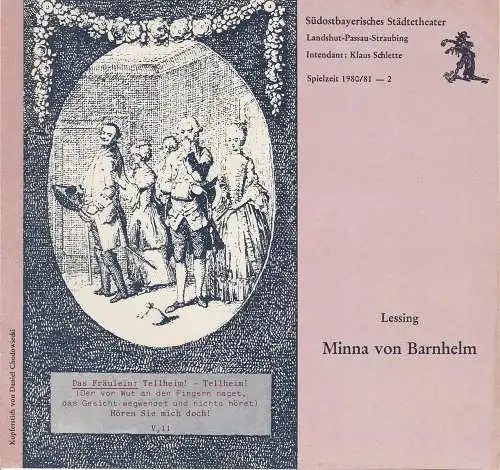 Südostbayerisches Städtetheater Landshut-Passau-Straubing, Klaus Schlette, Karl G von Karais: Programmheft Minna von Barnhelm. Lustspiel von Gotthold Ephraim Lessing. Premiere 3. Oktober 1980 Spielzeit 1980 / 81 Heft 2 (18). 