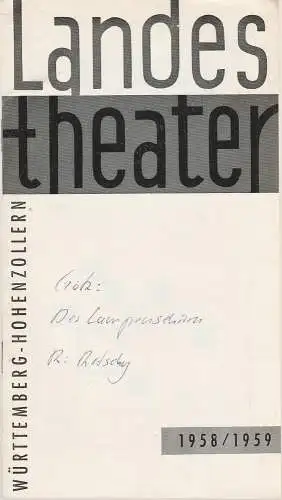 Landestheater Württemberg-Hohenzollern, Fritz Herterich, Heiner Mey: Programmheft DER LAMPENSCHIRM. Kein Stück von Curt Goetz Spielzeit 1958 / 59 Das Programm Folge 18 (18). 
