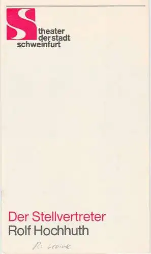 Theater der Stadt Schweinfurt, Günther Fuhrmann: Programmheft Rolf Hochhuth: DER STELLVERTRETER 25.10. 1988 Spielzeit 1988 / 89 Heft 5 (18). 