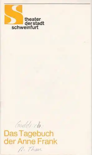 Theater der Stadt Schweinfurt, Günther Fuhrmann: Programmheft Das Tagebuch der Anne Frank 3. Dezember 1980 Spielzeit 1980 / 81 Heft 8 (18). 