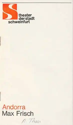 Theater der Stadt Schweinfurt, Günther Fuhrmann: Programmheft  ANDORRA. Stück von Max Frisch 18. November 1981 Spielzeit 1981 / 82 Heft 7 (18). 