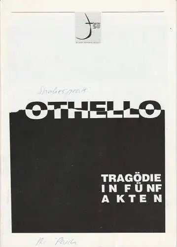 Theater der Stadt Schweinfurt, Rüdiger R. Nenzel: Programmheft William Shakespeare: OTHELLO 25. April 1995 Spielzeit 1994 / 95 Heft 18 (18). 