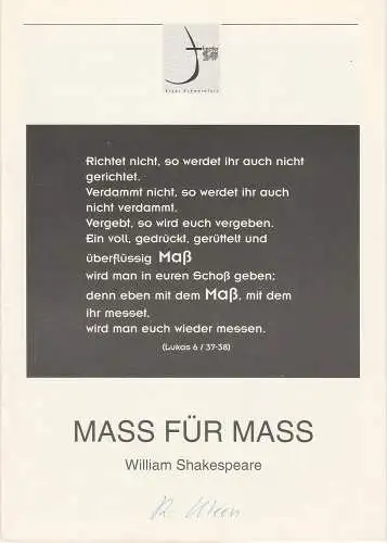 Theater der Stadt Schweinfurt, Rüdiger R. Nenzel: Programmheft William Shakespeare Maß für Maß 5. März 1993 Spielzeit 1992 / 93 Heft 15 (18). 