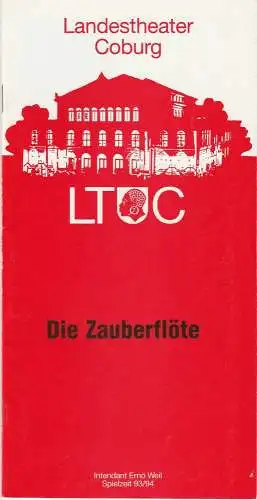 Landestheater Coburg, Ernö Weil, Frank Wilmes, Annette Zühlke: Programmheft DIE ZAUBERFLÖTE. Oper von Wolfgang Amadeus Mozart. Premiere 24. September 1993 Spielzeit 1993 / 94 Heft 1 (18). 