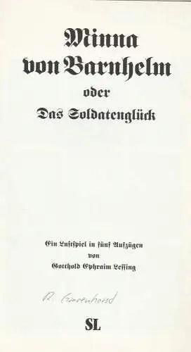 Stadttheater Luzern, Horst Statkus, Ursula Werdenberg, Irene Weber: Programmheft Lessing: MINNA VON BARNHELM Premiere 10. Januar 1995 Spielzeit 1994 / 95 Nr. 10 (18). 