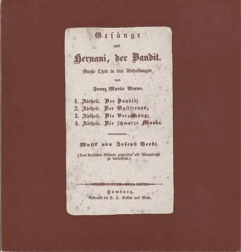 Hamburgische Staatsoper, Christoph von Dohnanyi, Peter Dannenberg: Programmheft Giuseppe Verdi: ERNANI Premiere 6. Januar 1980 Spielzeit 1979 / 80 (18). 