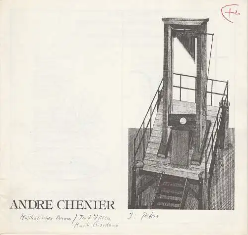 Stadttheater Pforzheim, Manfred Berben, Beate Bucher-Heller: Programmheft Umberto Girdano: ANDRE CHENIER Premiere 17. September 1985 Spielzeit 1985 / 86 Heft 2 (18). 