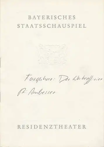Bayerisches Staatsschauspiel, Helmut Henrichs, Dieter hackemann: Programmheft DER WERBEOFFIZIER. Lustspiel von George Farquhar. Premiere 13. Februar 1966 Residenztheater (18). 