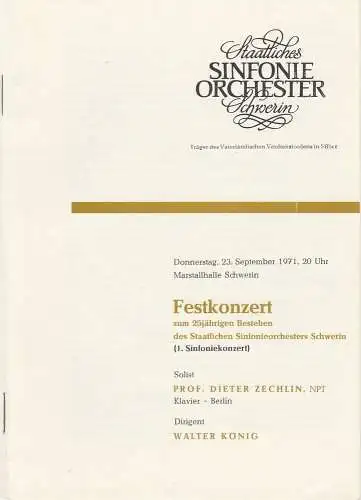 Staatliches Sinfonieorchester Schwerin, Walter König, Dieter Klett: Programmheft Festkonzert zum 25jährigen Bestehen des Staatlichen Sinfonieorchesters Schwerin 23. September 1971 Marstallhalle (18). 