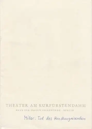 Theater am Kurfürstendamm, Bernhard Specht: Programmheft DER TOD DES HANDLUNGSREISENDEN von Arthur Miller. Ab 6. Oktober 1961 Spielzeit 1961 / 62 (18). 