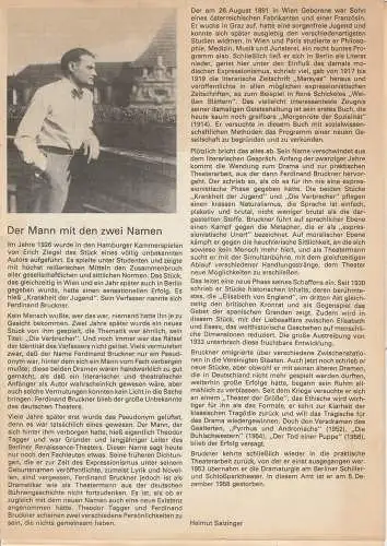 Volksbühne Berlin Rosa-Luxemburg Platz, Fritz Rödel, Ernst-Günter Kautz: Programmheft Ferdinand Bruckner: DIE VERBRECHER (18). 