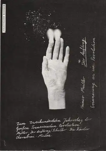 Volkstheater Rostock DDR, Ekkehard Prophet, Matthias Grätz, Lothar Roß: Programmheft Heiner Müller DER AUFTRAG Premiere 28. Mai 1989 Spielzeit 1988 / 89 (18). 