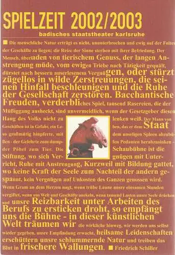 Badisches Staatstheater Karlsruhe, Achim Thorwald, Anthony Bramall, Christel Jörges, Knut Weber, u.a: Programmheft SPIELZEIT 2002 / 2003 Spielzeitheft (18). 