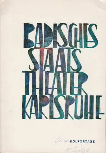 Badisches Staatstheater Karlsruhe, Hans Georg Rudolph, Gerd Weiss (Szenenfotos): Programmheft Neuinszenierung Kolportage von Georg Kaiser, Premiere 3. Oktober 1965, Badisches Staatstheater Karlsruhe Spielzeit 1965 / 66 (18). 