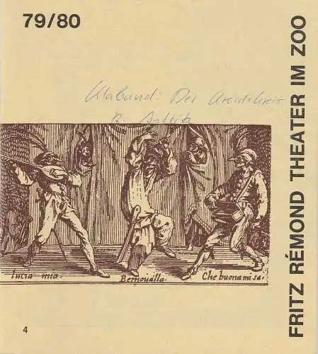 Fritz Remond Theater im Zoo, Egon Baumgarten, W. Rauch Verlag: Programmheft DER KREIDEKREIS. Spiel in fünf Akten nach dem Chinesischen von KLABUND. Spielzeit 1979 / 80 Heft 4 (18). 
