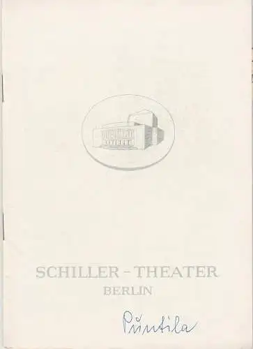 Schiller-Theater Berlin, Boleslaw Barlog, Alfred Beßler: Programmheft Bertolt Brecht HERR PUNTILA UND SEIN KNECHT MATTI Premiere 2. April 1965 Spielzeit 1964 / 65 Heft 161 (18). 