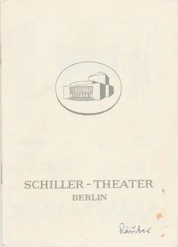 Schiller-Theater Berlin, Boleslaw Barlog, Albert Beßler: Programmheft Friedrich Schiller DIE RÄUBER 31.03.1959 Spielzeit 1958 / 59 Heft 80 (18). 