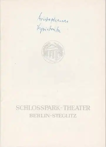 Schlosspark-Theater Berlin, Boleslaw Barlog, Albert Beßler: Programmheft Aristophanes LYSISTRATE Spielzeit 1959 / 60 Heft 85 (18). 