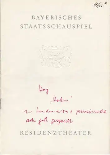 Bayerisches Staatsschauspiel, Helmut Henrichs, Ernst Wendt: Programmheft Julius Hay HABEN Premiere 26. Juli 1967 Residenztheater Spielzeit 1966 / 67 (18). 