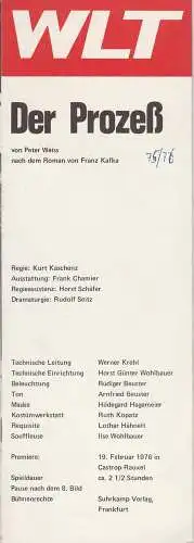 Westfälisches Landestheater WLT, Frieder Weber, Ernst Franz, Ekkehard Schönwiese, Rudolf Seitz: Programmheft Franz Kafka DER PROZESS Premiere 19. Februar 1976 Castrop-Rauxel Spielzeit 1975 / 76 (18). 