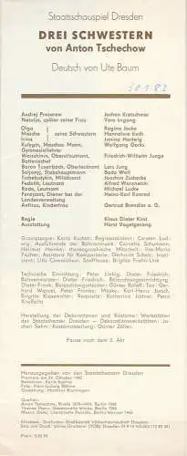 Staatstheater Dresden, Karla Kochta, Hans-Ludwig Böhme, Matthias Blumhagen: Programmheft Anton Tschechow DREI SCHWESTERN Premiere 24. Oktober 1982 (18). 