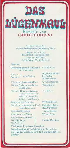 Landesbühnen Sachsen, Christian Pötzsch, Monika Mehnert, Eberhard Söhnel: Programmheft Carlo Goldoni DAS LÜGENHAUS Spielzeit 1972 / 73 Heft 9 (18). 