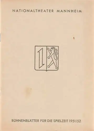 Nationaltheater Mannheim, Hans Schüler: Programmheft Ch. Gounod MARGARETHE Spielzeit 1951 / 52 Bühnenblätter Nr. 6 (18). 