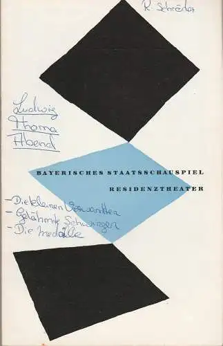 Bayerisches Staatsschauspiel, Kurt Horwitz, Rolf Schäfer: Programmheft LUDWIG THOMA ABEND Neuinszenierung 9. Mai 1957 Spielzeit 1956 / 1957 Heft 8 (18). 