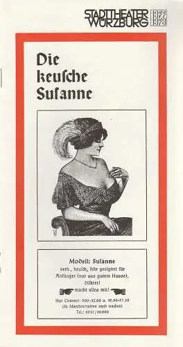 Stadttheater Würzburg, Joachim von Groeling, Barbara Masson: Programmheft Jean Gilbert DIE KEUSCHE SUSANNE Spielzeit 1977 / 78 Heft 12 (18). 