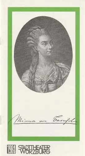 Stadttheater Würzburg, Joachim von Groeling, Winfried Bonk: Programmheft Gotthold Ephraim Lessing MINNA VON BARNHELM  Premiere 20. September 1984 Spielzeit 1984 / 85 Heft 1 (18). 