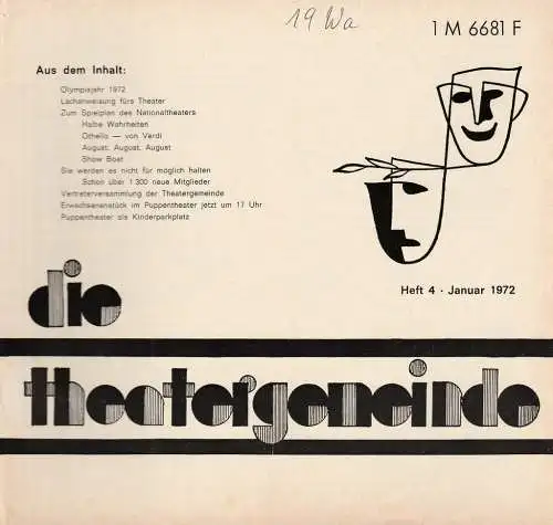 Theatergemeinde für das Nationaltheater Mannheim: Blätter der Theatergemeinde für das Nationaltheater Mannheim Heft 4 Januar 1972 (18). 