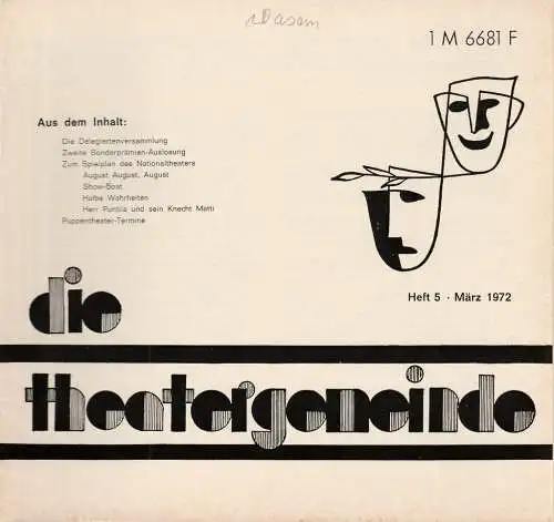 Theatergemeinde für das Nationaltheater Mannheim: Blätter der Theatergemeinde für das Nationaltheater Mannheim Heft 5 März 1972 (18). 