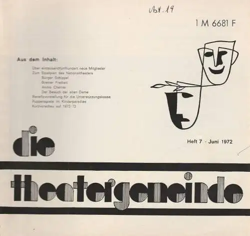 Theatergemeinde für das Nationaltheater Mannheim: Blätter der Theatergemeinde für das Nationaltheater Mannheim Heft 7 Juni 1972 (18). 